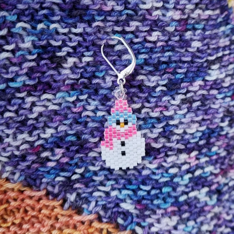 Pink Snowman Beaded Stitch Marker