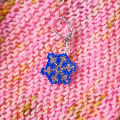 Blue and Silver Snowflake Beaded Stitch Marker